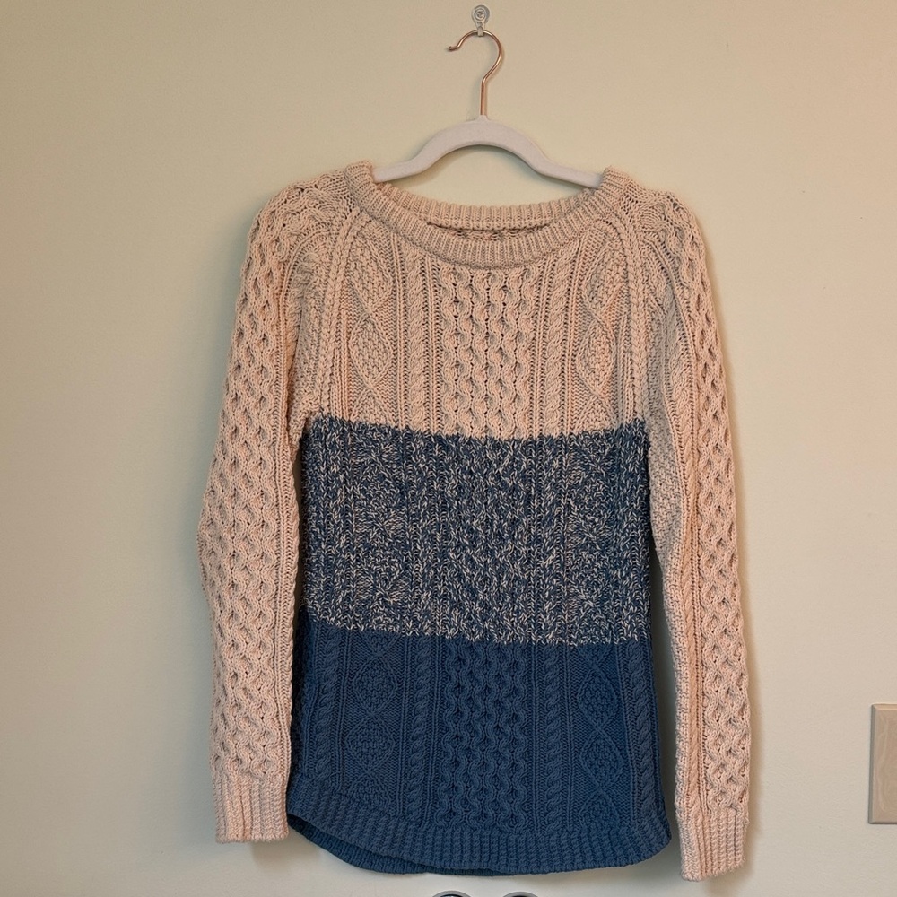 LL Bean Women’s Signature Cotton Fisherman Tunic Sweater, Colorblock XXS